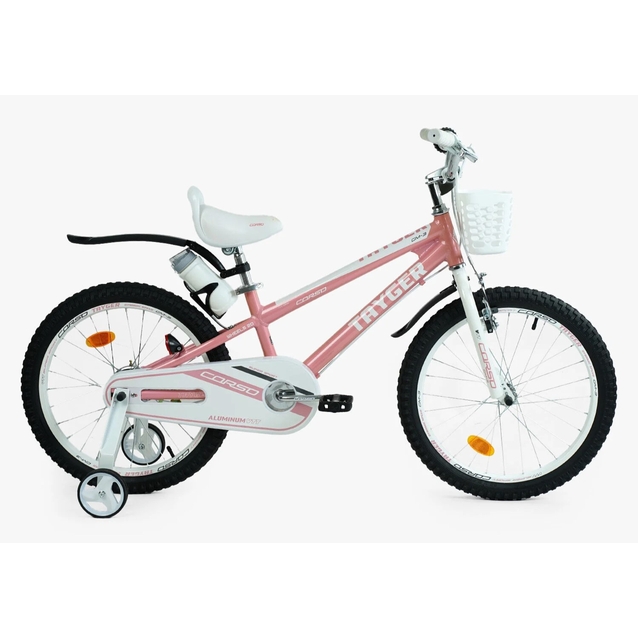 Дитячий велосипед 20 AL Corso «TAYGER» TG-45933 алюмінієва рама пудрово-білий, ручне гальмо, дод. колеса, дзвоник, бутилочка фото westvelo.com