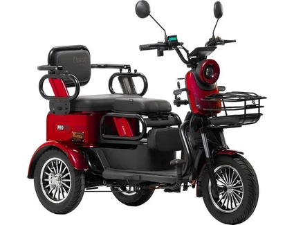 Трицикл Corso «PROTEX» PRX-377405, двигун 1200W, акумулятор 72V 23Ah графеновий, червоний + 1 ящик. акум, колеса 10"