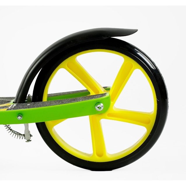 Самокат дитячий 2-х колісний, PU Best Scooter «FLASH» FL-20085 салатово-жовтий, Ø200mm, ручне гальмо, 1 амортизатор передній фото westvelo.com