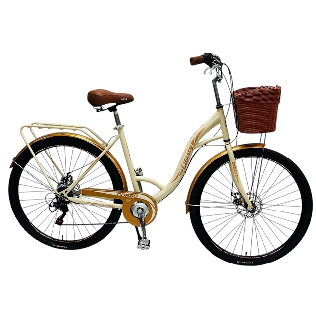 Міський велосипед 28 ST Corso «LIBERTY» LR-28406 сталь 20", (к-т SHIMANO) бежевий + кошик фото westvelo.com