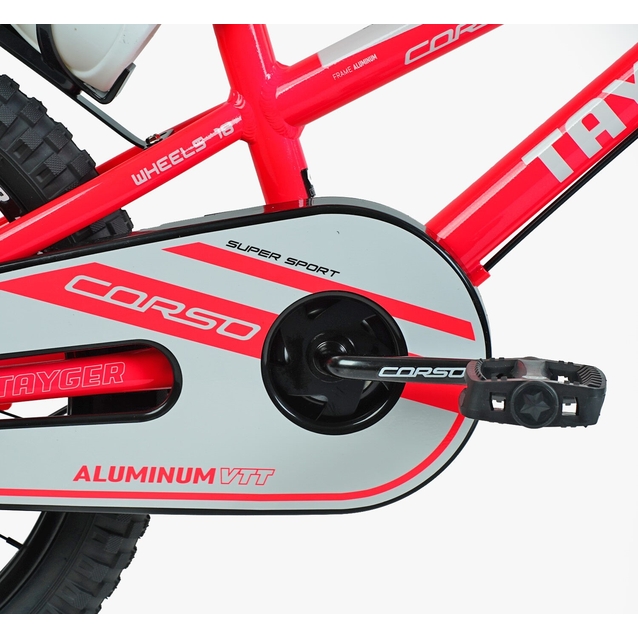 Дитячий велосипед 18 AL Corso «TAYGER» TG-36098 алюмінієва рама неоново-рожево-білий, ручне гальмо, дод. колеса, дзвоник, бутилочка фото westvelo.com