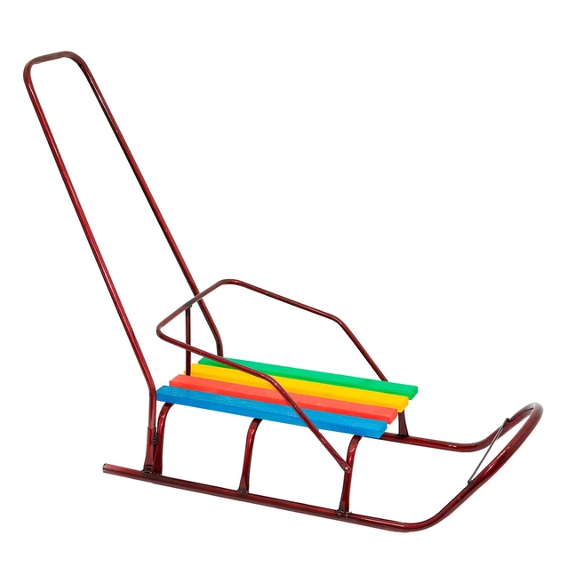 Сани з ручкою, круглі полози, бордові фото westvelo.com