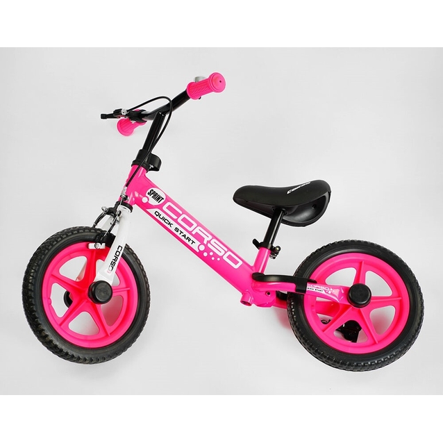 Велобіг 12 Corso, колеса - EVA (піна), сталева рама 28631 ручне гальмо, рожевий, підставка для ніг, підніжка фото westvelo.com