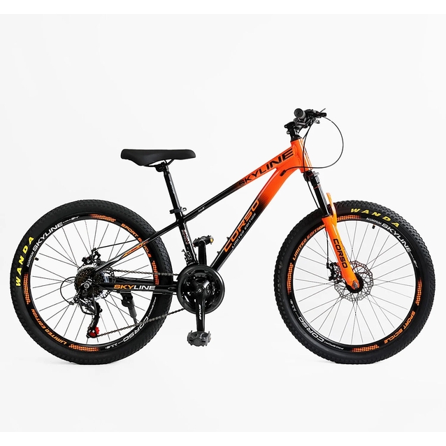 Велосипед 24 AL Corso «SKYLINE» SL-50703 алюміній 11", (к-т SHIMANO) чорно-помаранчевий фото westvelo.com