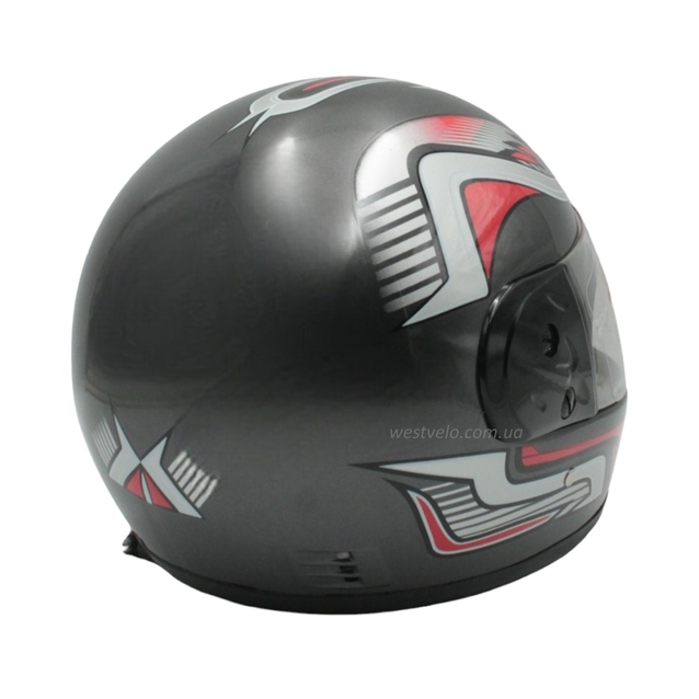 Мото шолом, закритий HTK-221,інтеграл, сірий глянець з червоно-сірим малюнком, з коміром фото westvelo.com