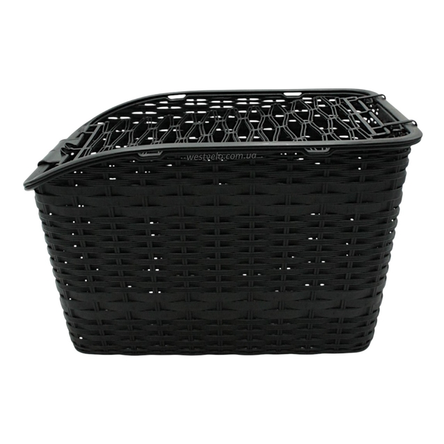 Кошик пластмасовий на багажник плетений чорний з кришкою AFT-11 (410х290х240) фото westvelo.com