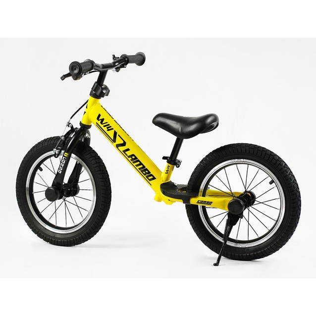 Велобіг 14 Corso надувні колеса, сталева рама «LAMBO» LB-14704 жовтий, ручне гальмо, алюмінієві обода, підставка для ніг, підніжка, дзвоник фото westvelo.com
