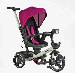 Дитячий велосипед 3-кол з батьківською ручкою, з даш, PU BestTrike «MARCO» 9155/365-18 рожево-білий, поворотне сидіння, складне кермо, кошик, телескопічна ручка, фара музична