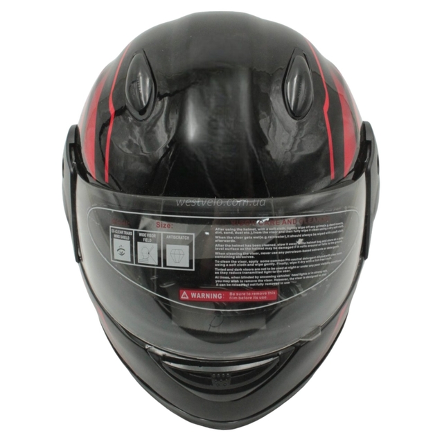Мото шолом, закритий (ХХS 45/46) F2 801 чорно-червоний, глянець фото westvelo.com