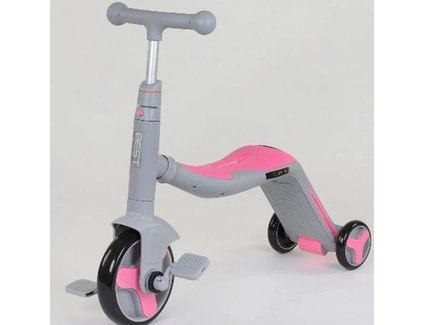 Самокат 3в1 Best Scooter JT 90601, колеса PU 200х110mm, самокат-велобіг-велосипед, сіро-рожевий, світло, 8 мелодій