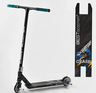 Самокат трюковий Best Scooter «CRASH» 37890 чорно-синій, HIC-система, пеги, AL диск та дека, колеса PU Ø110mm, ширина керма - 57 см