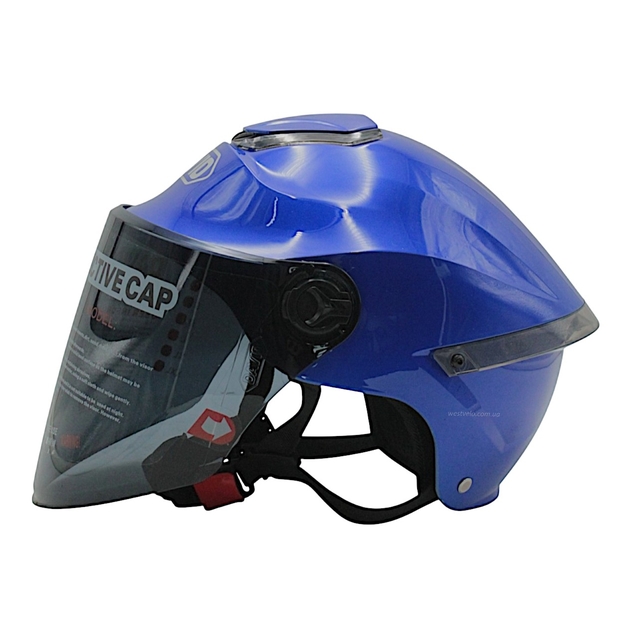 Мото шолом, відкритий "DAVID" S307, синій глянцевий тоноване скло, регулятор розміру з білим катафотом (ABS) фото westvelo.com