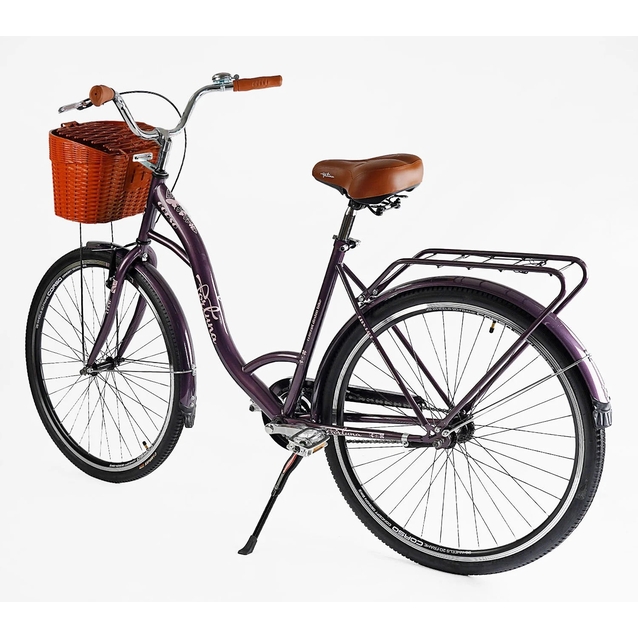 Міський велосипед 28 ST Corso «FORTUNA» FR-28722 сталь 20", темно фіолетовий (+к/к/б) кошик коричневий фото westvelo.com
