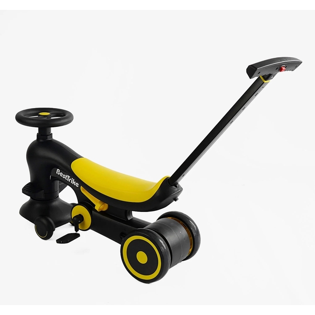 Дитячий велосипед-толокар 3-х колісний з батьківською ручкою, колеса - PU Best Trike BST-7702 чорно-жовтий, рама нейлон фото westvelo.com