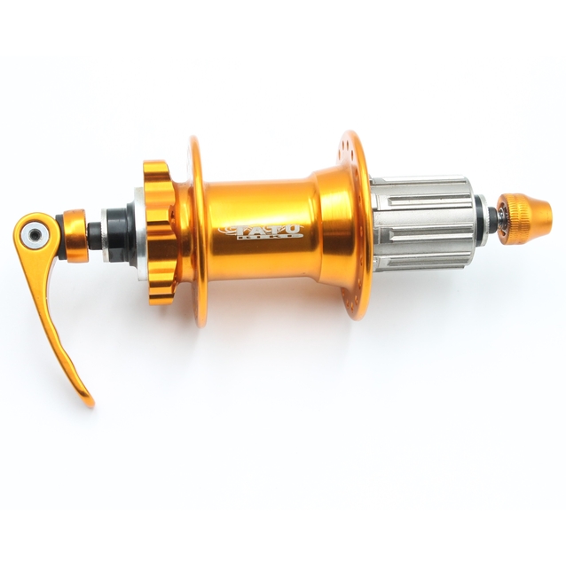 Втулка задня, (AL) TATU-BIKE, касета 8-9S, 4 пром підшипники, диск гальма 6 болтів, ексцентрик, золота (14Gx36H) фото westvelo.com