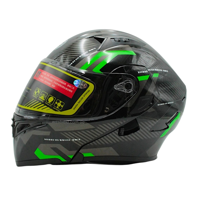 Мото шолом, трансформер (L) DOT "1001-38" чорно-зелений глянцевий, вмонтовані окуляри фото westvelo.com