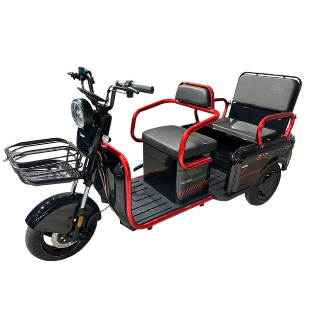 Трицикл Corso «SIG-7» SG-447084, двигун 1200W, акумулятор 72V/23Ah графеновий, чорно-червоний + 1 ящик. акум, колеса 10" фото westvelo.com