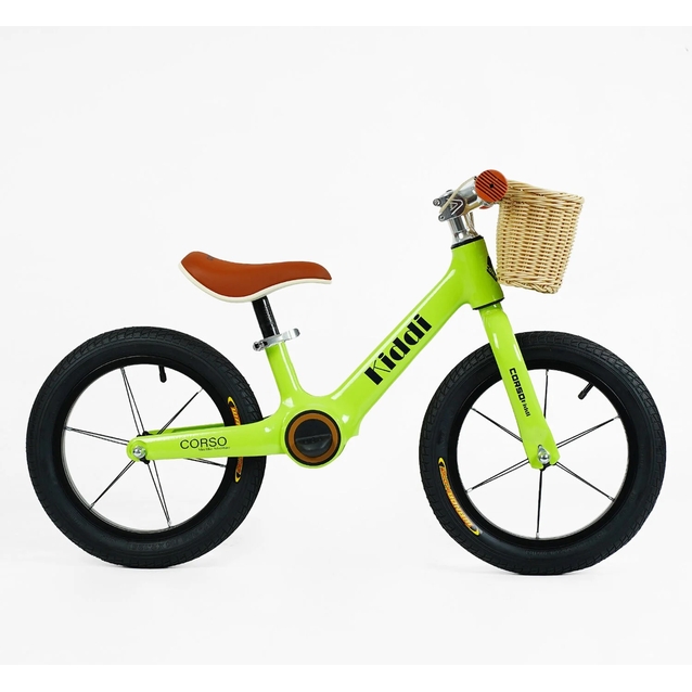 Велобіг 14 Corso надувні колеса, магнієва рама «KIDDI»  LT-14127 салатовий, алюмінієві обода, підставка для ніг, корзинка фото westvelo.com