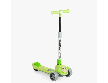 Самокат дитячий 3-х колісний, Skyper JW-28802 салатовий, зі світлом, українське озвучування, складне кермо, музика та підсвічування платформи
