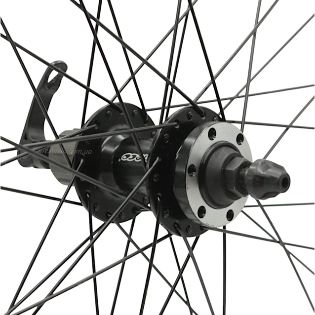 Колесо 28-29 зад, обід 2-ний чорний, втулка AL. NECO,на касету (8-10S), диск 6 болтів,ексцентрик,чорна спиця фото westvelo.com