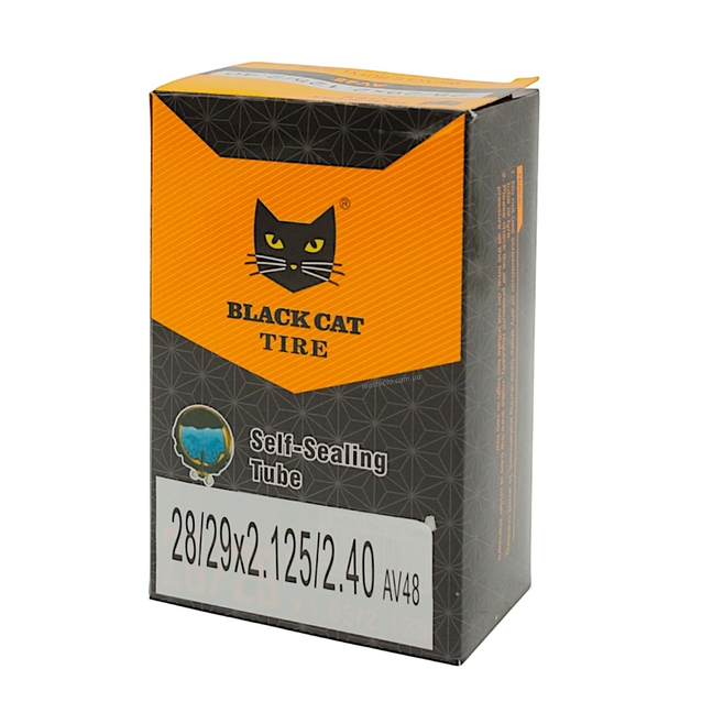 Камера 28-29. довгий ніпель AV 48mm BLACK CAT (2.125/2.40) самоклеюча (з антипрокольним гелем) фото westvelo.com