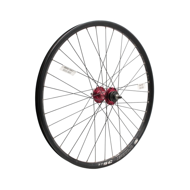 Колесо 26 зад, обід 2-ний чорн.диск, пістонований, втул. AL TATU-BIKE (36h) SINGLE SPEED червона, диск 6 болт,чорна спиця фото westvelo.com