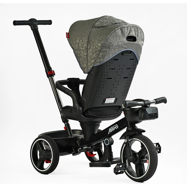 Дитячий велосипед 3-кол з батьківською ручкою, з даш, PU BestTrike «MARCO» 9155/318-82 чорно-сірий, поворотне сидіння, складне кермо, кошик, телескопічна ручка, фара музична фото westvelo.com