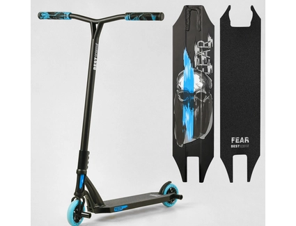 Самокат трюковий Best Scooter «FEAR» МТ-40488 чорно-блакитний, SCS-система, пеги, AL диск та дека, колеса PU Ø115mm, ширина керма - 58 см