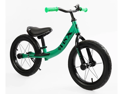 Велобіг 14 Corso надувні колеса, сталева рама «SPIN-X» PX-415-63 зелений, підніжка, підставка для ніг, дзвіночок