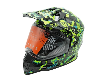 Шолом, закритий крос/ендуро (XL) АТV Forsage Rider 034 чорно-салатовий глянцевий з відкидними окулярами