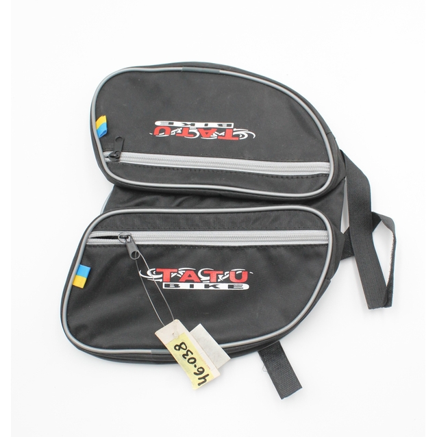 Сумка на раму овальна TATU-BIKE (В2214) двосекційна (20/12/25см) чорна із сірим кантом фото westvelo.com