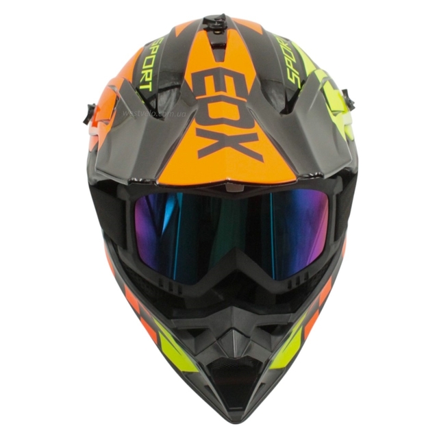 Шолом, закритий крос/ендуро (L) АТV EDX 021 чорно-салатово-помаранчевий глянець з дашком + окуляри фото westvelo.com