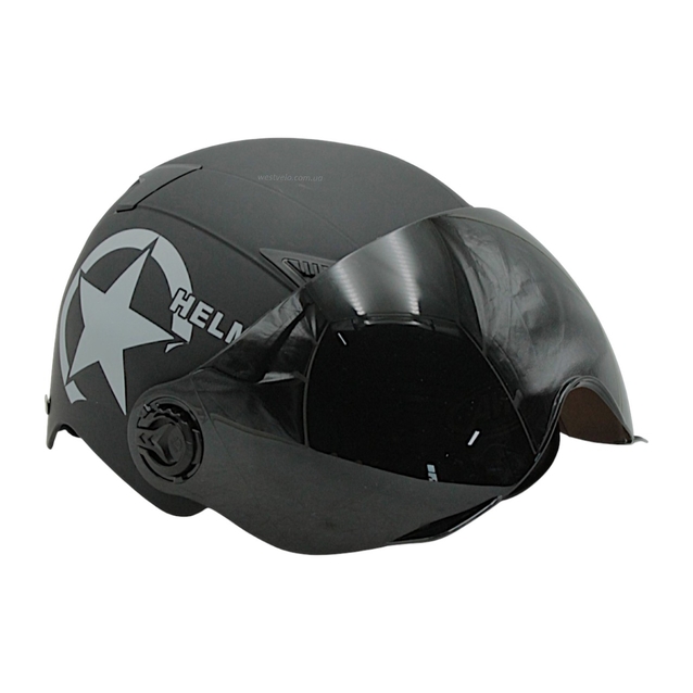 Мото шолом, відкритий (56-62см) AWN (413/143), чорний матовий з принтом, регулятор розміру (мото/вело/самокат) фото westvelo.com