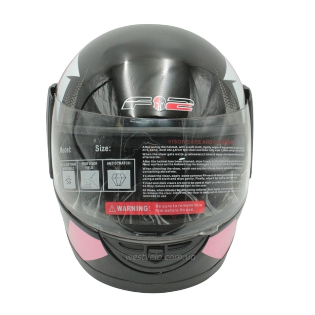 Мото шолом, закритий (XS 53-54) F2,чорно-рожевий глянець (825-1) фото westvelo.com