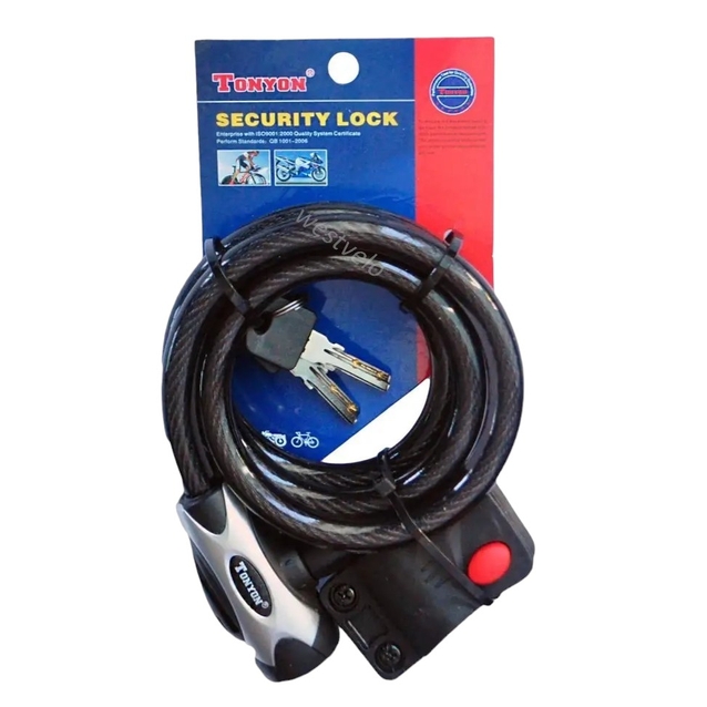 Замок TONYON 555 Ø12mm-1500mm на ключ, з кріпленням на раму фото westvelo.com