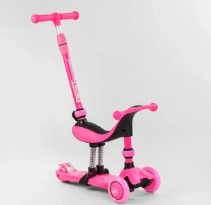 Самокат 3в1 Best Scooter 23180, колеса PU 120х80mm зі світлом, сидіння, амортизатори, батьківська ручка, рожевий