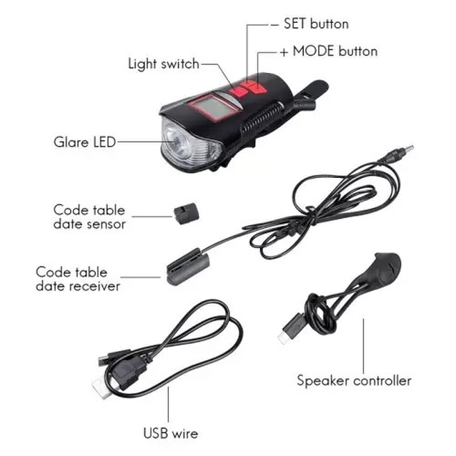 Фара usb + сигнал + компютер FY-317 (1500 mAh) фото westvelo.com