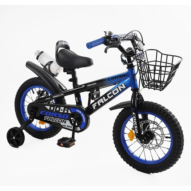 Дитячий велосипед 14 ST Corso «FALCON» FL-14941, дискові гальма, чорно-синій фото westvelo.com