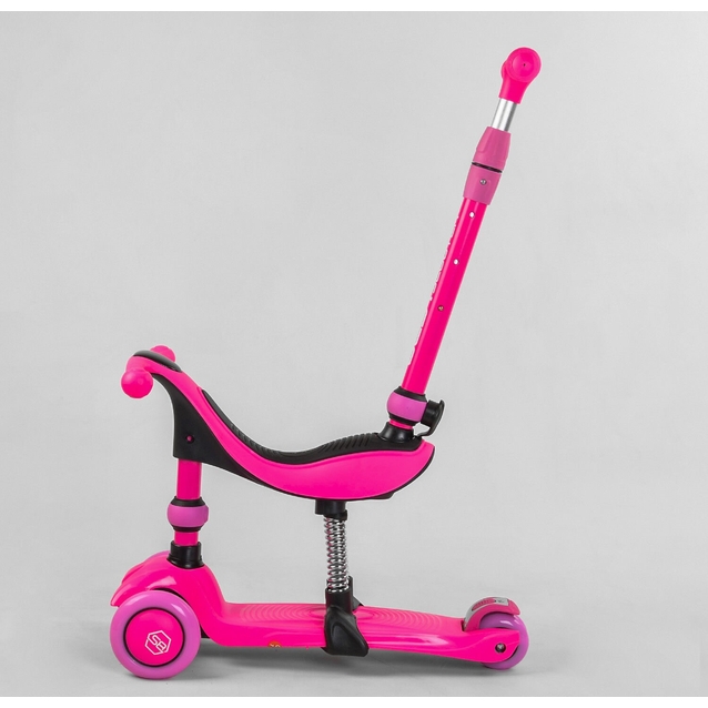 Самокат 3в1 Best Scooter 23180, колеса PU 120х80mm зі світлом, сидіння, амортизатори, батьківська ручка, рожевий фото westvelo.com