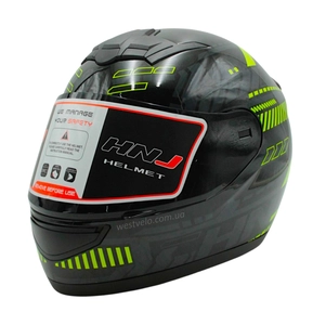 Мото шолом, закритий (L) HNJ TRON "1008-26" чорно-салатово сірий, глянцевий