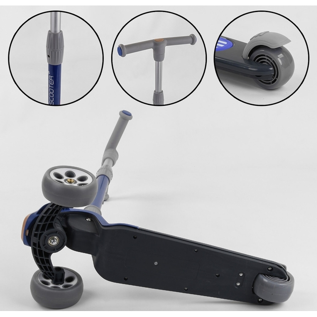 Самокат дитячий 3-х колісний, Best Scooter RS-8999 синій, колеса PU Ø120mm/80mm зі світлом, складне AL кермо фото westvelo.com