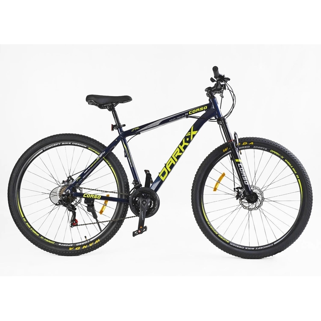 Велосипед 29 AL Corso «DARK-X» DX-29306 алюміній 19", (к-т SHIMANO) темно синьо-жовтий фото westvelo.com
