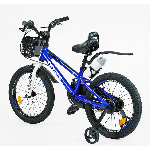 Дитячий велосипед 18 AL Corso «TAYGER» TG-40571 алюмінієва рама синій, ручне гальмо, дод. колеса, дзвоник, бутилочка фото westvelo.com