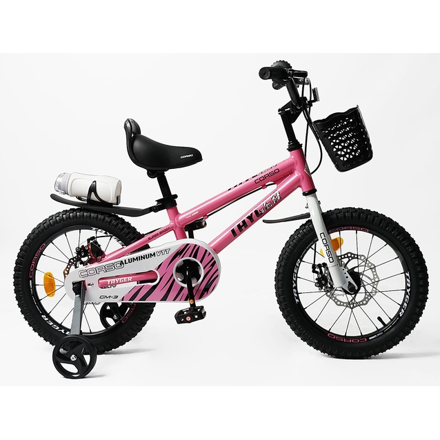 Дитячий велосипед 16 AL Corso «TAYGER»  TG-21476 алюмінієва рама, дискові гальма, рожевий фото westvelo.com