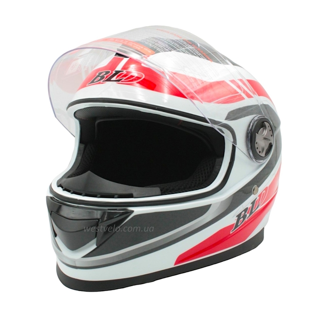 Мото шолом, закритий (L 59-60) BLD-М65 інтеграл, білий глянець з червоно-чорним малюнком фото westvelo.com