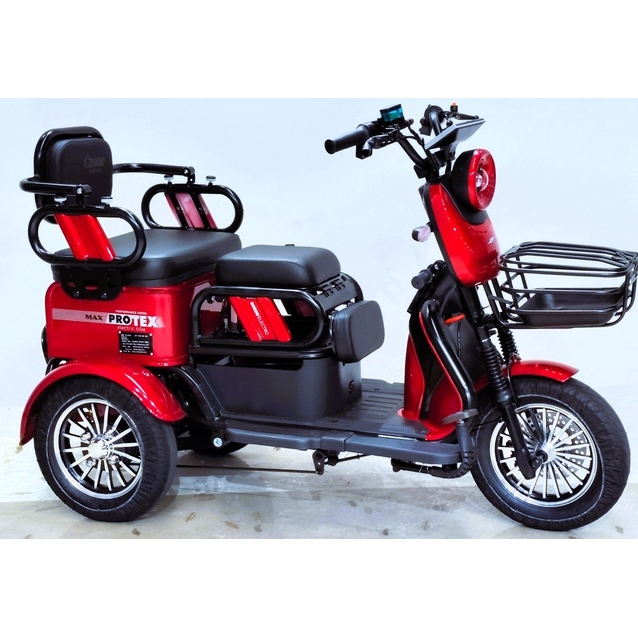 Трицикл Corso «PROTEX MAX» PX-213065, двигун 1200W, акумулятор 72V 28Ah графеновий, червоний + 1 ящик. акум, колеса 10" фото westvelo.com