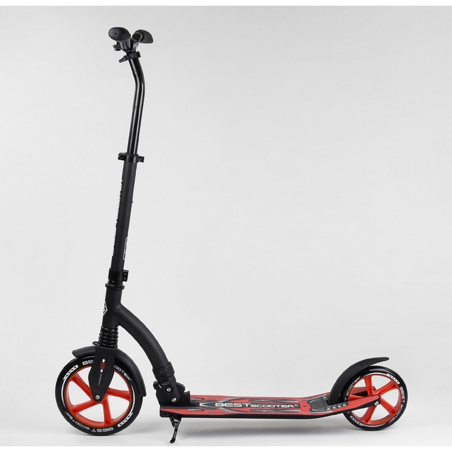 Самокат дитячий 2-х колісний, PU Best Scooter 40860 чорно-червоний, колеса Ø230-200mm, AL, 1 амортизатор, широкий руль, зажим руля фото westvelo.com
