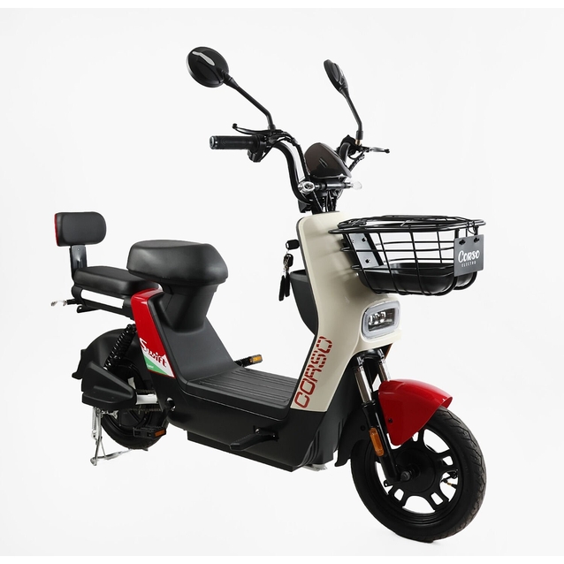 Електроскутер Corso «SWIFT» SW-902450, двигун 500W, акумулятор 60V/20Ah свинцево-кислотний, біло-червоний, колеса 14" + 1 ящик. акум фото westvelo.com