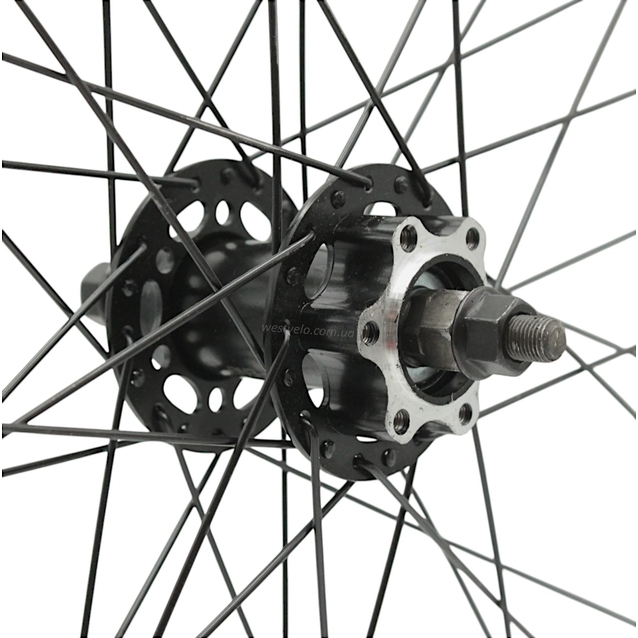 Колесо 24 перед, обід 2-ний чорний, втулка ST. Shunfeng, диск 6 болтів, чорна спиця (SF-HB25R) фото westvelo.com