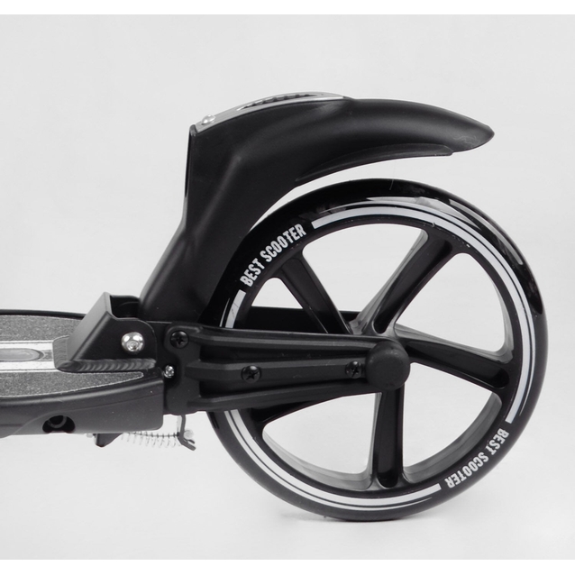 Самокат дитячий 2-х колісний, PU Best Scooter L-36375 чорний, Ø200mm, ФАРА, 2 амортизатори, затискач керма, ручне гальмо фото westvelo.com